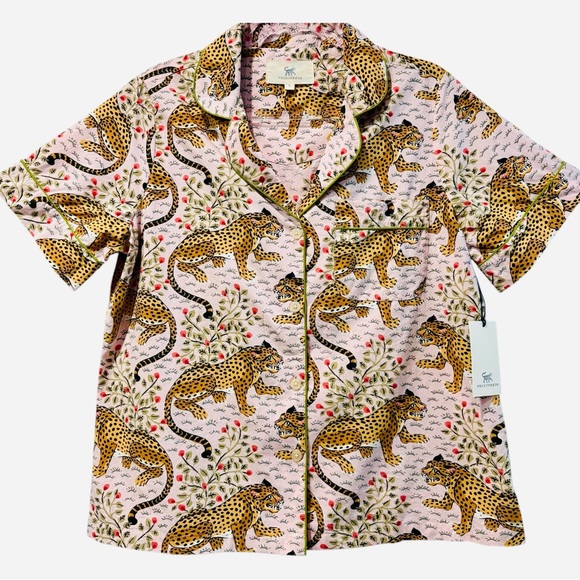 NWT PrintFresh Short Sleeve PJ Shirt / Pajama Top in Pink Tiger Bagheera Small - Picture 2 of 6